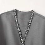Damen elegante Wickeljacke mit kontrastierenden Verzierungen R&B