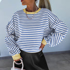 Damen lässiges gestreiftes Sweatshirt mit Boxy-Schnitt und kontrastierenden Abschlüssen R&B