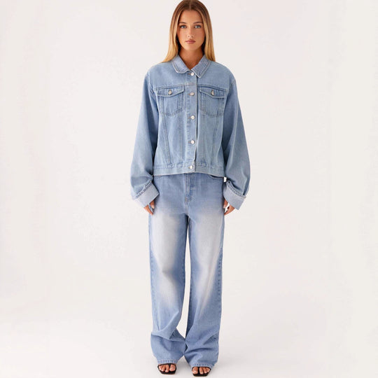 Damen trendige Denimjacke im lässigen Schnitt mit aufgesetzten Taschen und Knopfdetails R&B