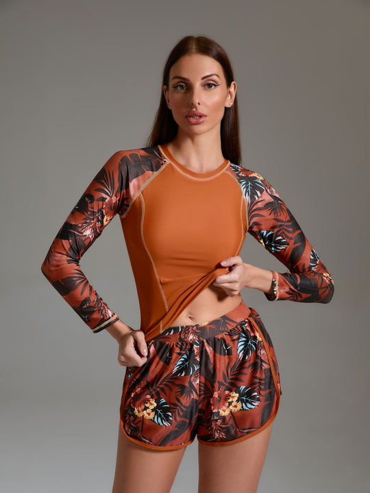 Damen Sportliches Surfanzug-Set mit floralem Design und nahtlosem Schnitt R&B