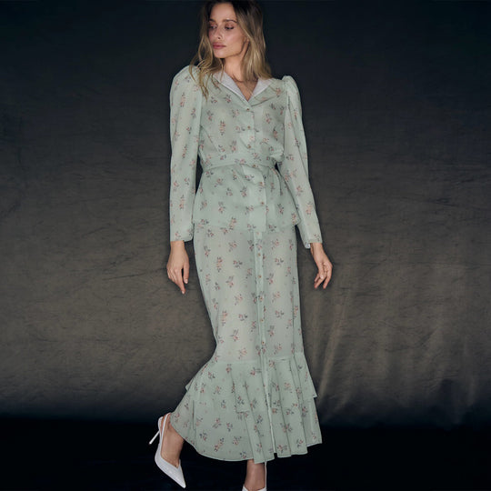 Damen Blütenmuster Maxikleid mit Puffärmeln R&B
