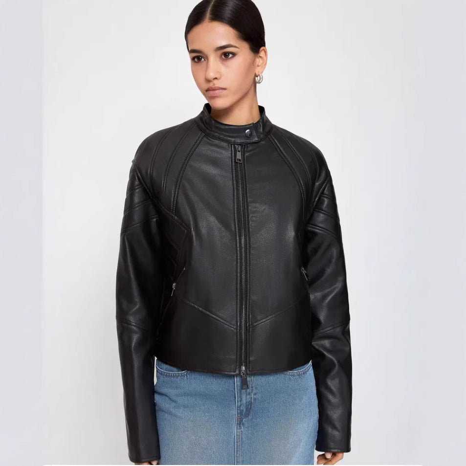 Damen Kunstleder Bikerjacke mit strukturiertem Design R&B