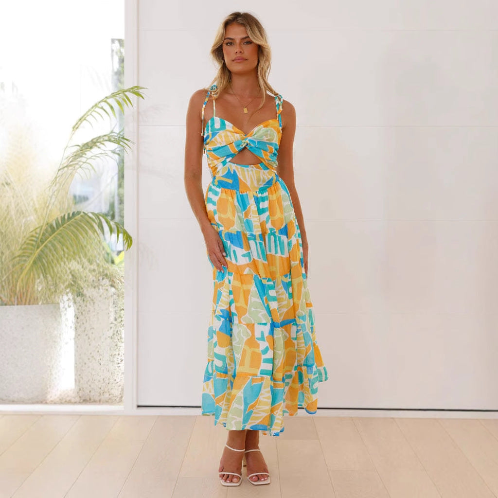 Damen Maxikleid mit festlichem Cut-Out und fließendem Rock R&B