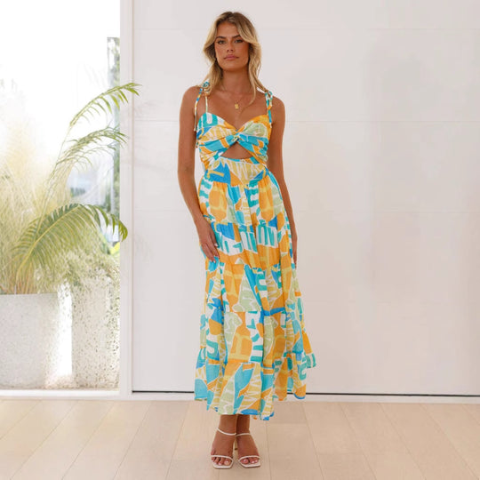 Damen Maxikleid mit festlichem Cut-Out und fließendem Rock R&B