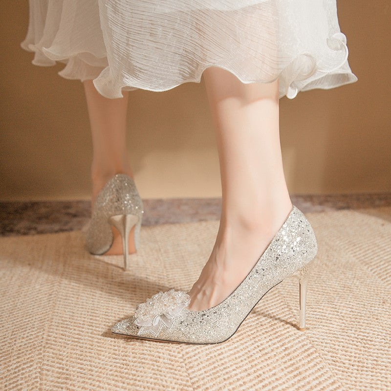 Damen Glamouröse Pumps mit funkelndem Strass und exquisite Blumenapplikation R&B