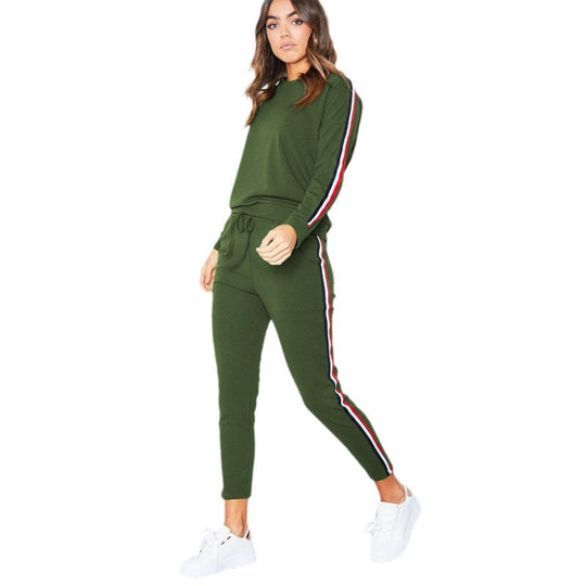 Damen modisches Sport-Set mit kontrastierenden Seitenstreifen und elastischem Bund R&B