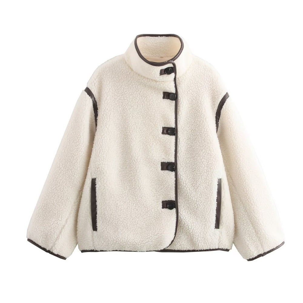 Damen Kuschelige Teddyjacke mit hohem Kragen und praktischen Eingrifftaschen R&B