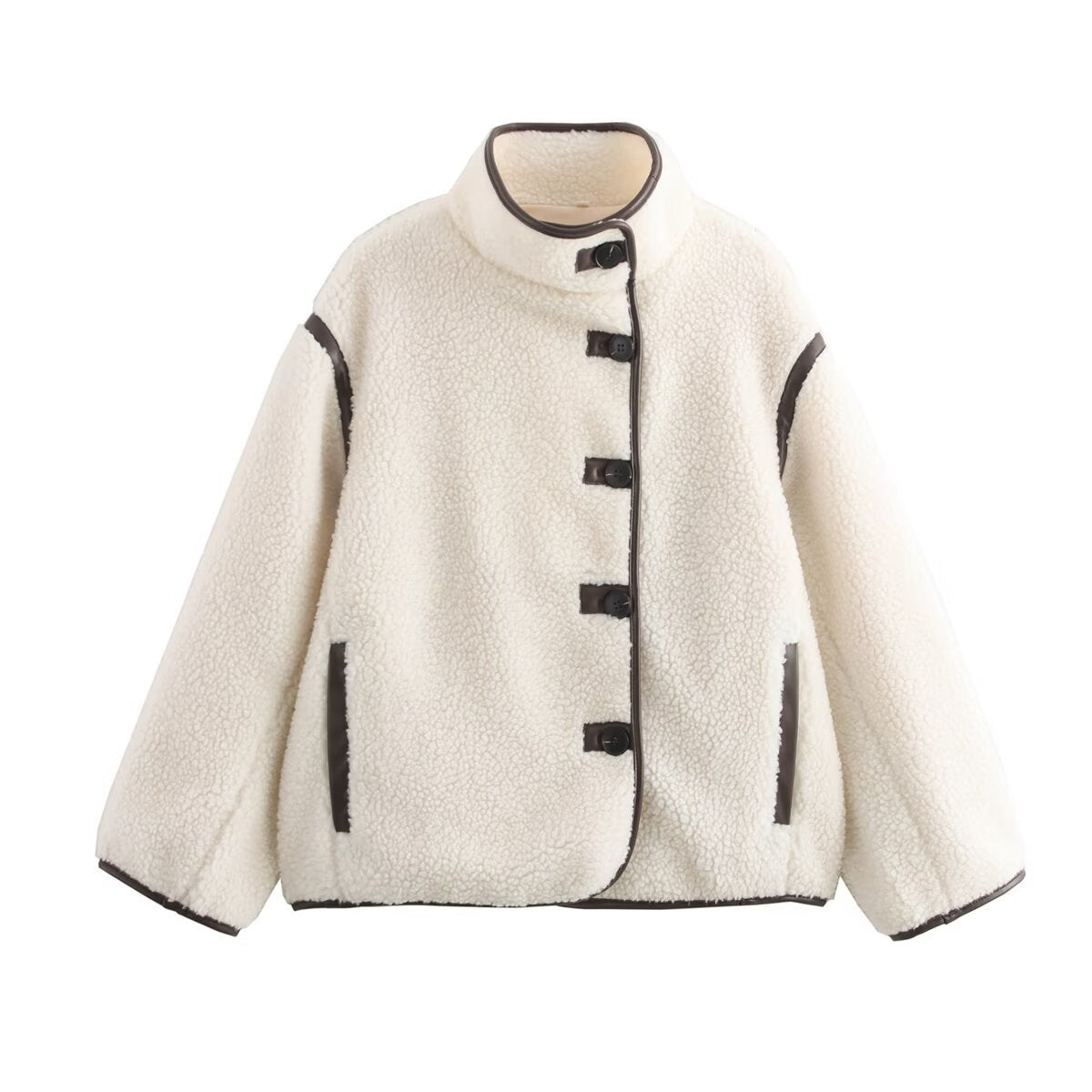 Damen Kuschelige Teddyjacke mit hohem Kragen und praktischen Eingrifftaschen R&B