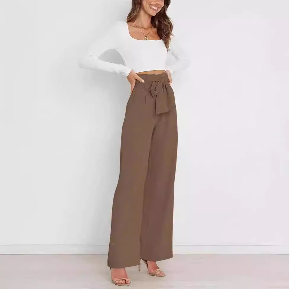 Damen Weitgeschnittene Hose mit dekorativem Bindegürtel R&B