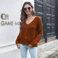 Damen Luftiger Strickpullover mit V-Ausschnitt und auffälligem Lochmuster R&B