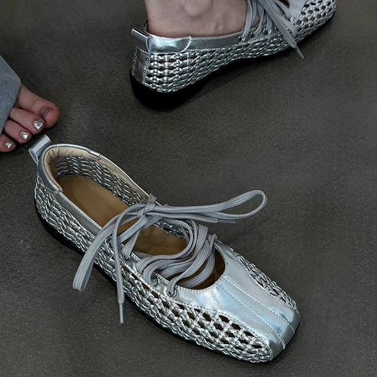 Damen modische Schnürschuhe mit atmungsaktiver Obermaterialstruktur und elastischen Riemen R&B