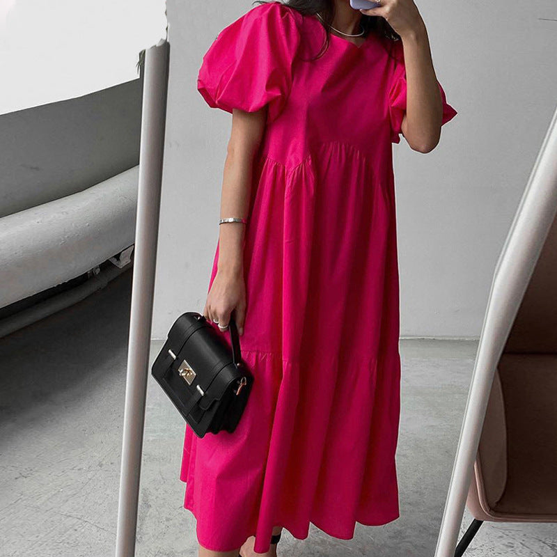 Damen Maxikleid mit voluminösen Puffärmeln und romantischem Design R&B