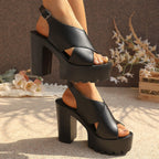 Damen Plateau-Sandaletten mit verstellbarem Riemendesign und robustem Blockabsatz R&B