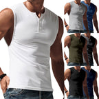 Herren nan ärmelloses Muskelshirt mit Henley-Knopfleiste, tiefem Armausschnitt und elastischem Baumwollmix R&B