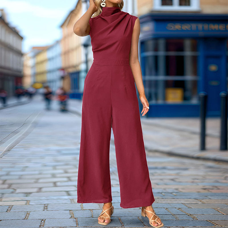 Damen Eleganter Jumpsuit mit geschmackvollem Wasserfall-Ausschnitt und weitem Bein R&B