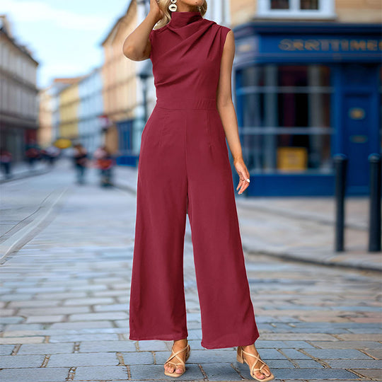 Damen Eleganter Jumpsuit mit geschmackvollem Wasserfall-Ausschnitt und weitem Bein R&B