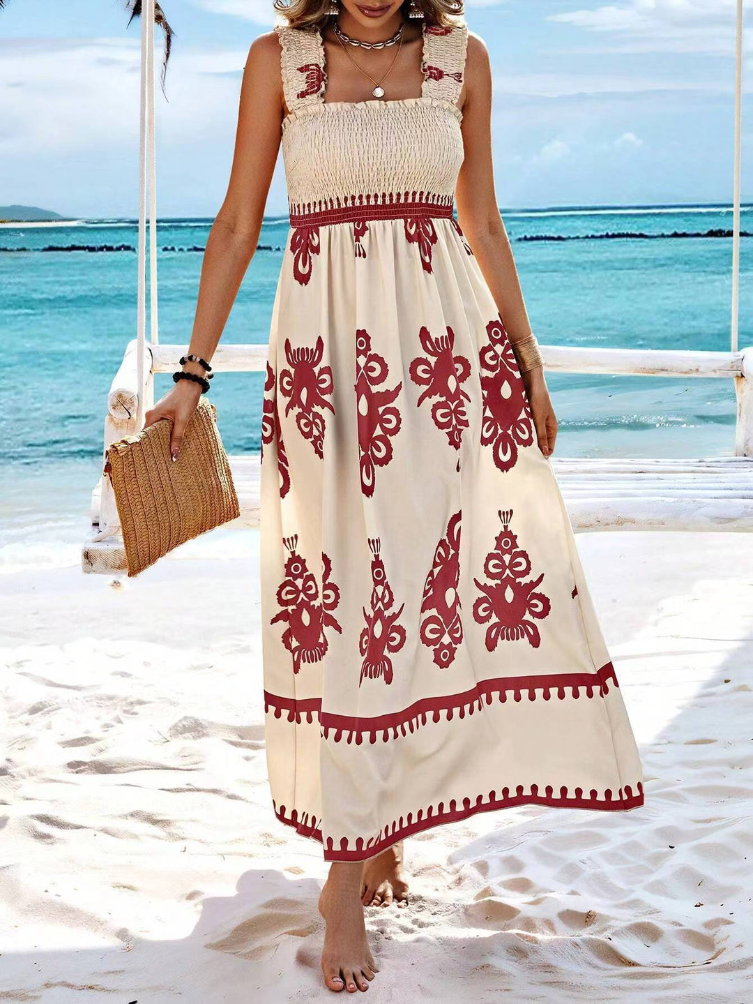 R&B | Bedrucktes Brustwickelkleid im Urlaubsstil