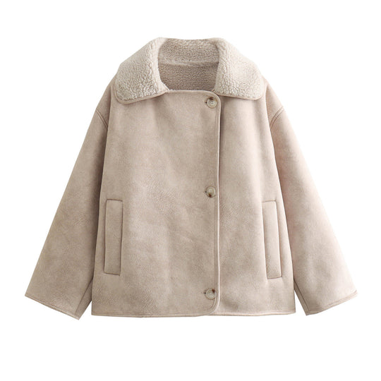 Damen Teddy-Fleece-Jacke mit praktischem Knopfverschluss und Taschen R&B