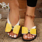 Damen modische Zehentrenner-Sandalen mit eleganten Schleifen und komfortablem Fußbett R&B