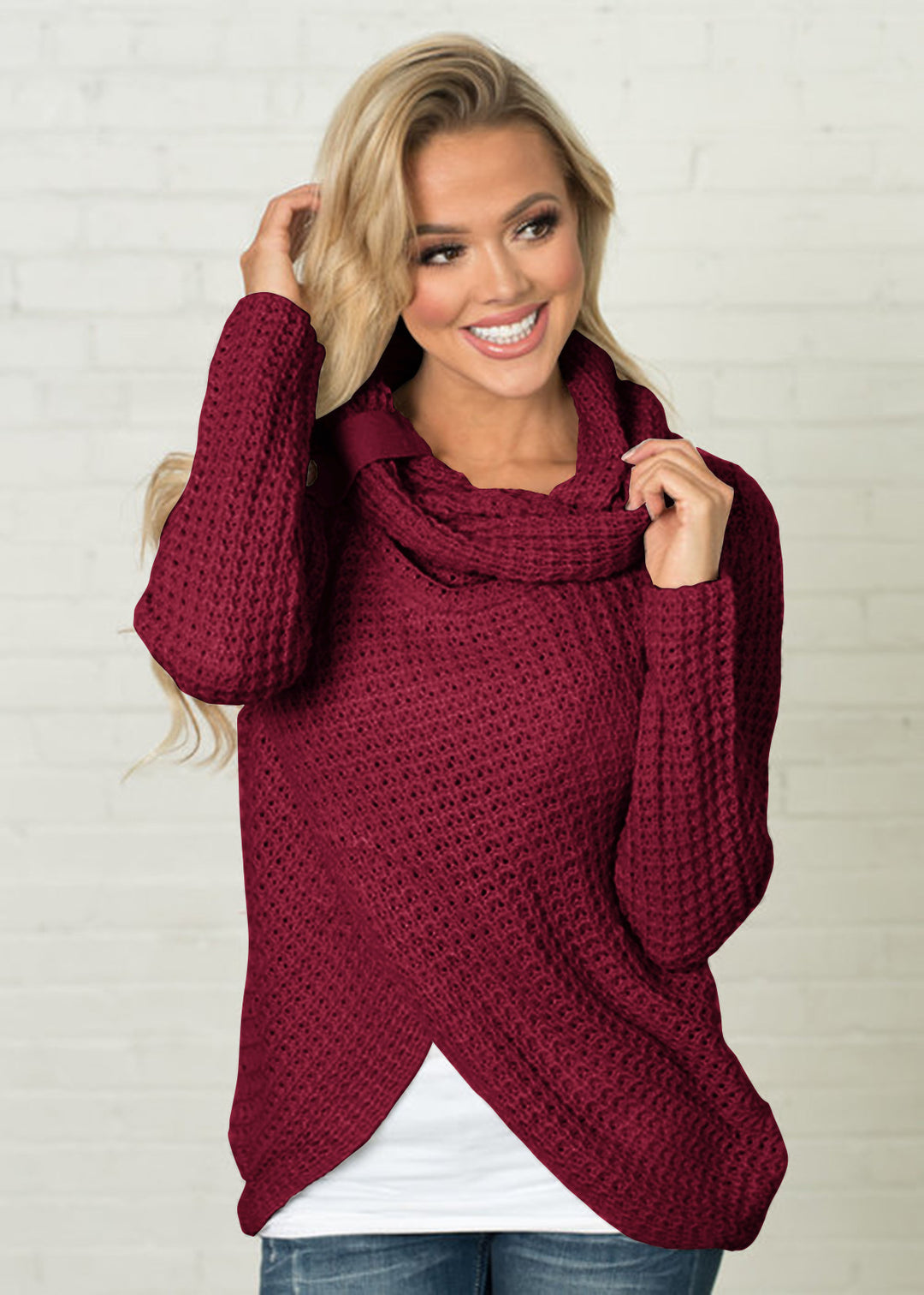 Damen Strickjacke mit asymmetrischem Verschluss und komfortablem Kragen R&B