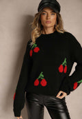 Damen Strickpullover mit fruchtigem Kirschmotiv und lässigem Schnitt R&B
