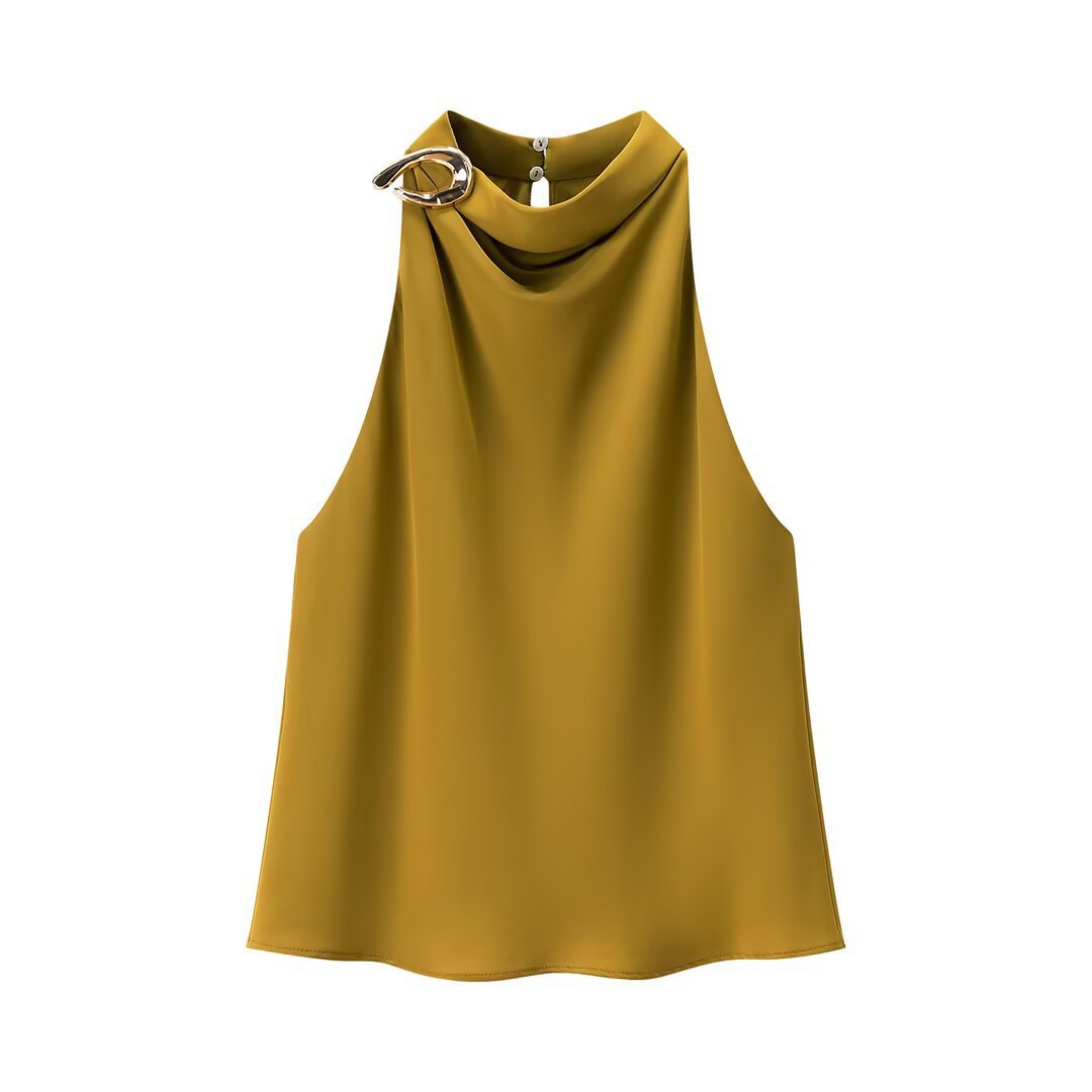 Damen Seidenbluse mit asymmetrischem Kragen und dekorativem Ring R&B