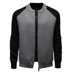 Herren modische Strickjacke mit durchgehendem Reißverschluss und kontrastierenden Ärmelstrukturen