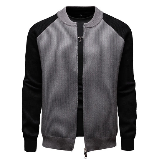 Herren modische Strickjacke mit durchgehendem Reißverschluss und kontrastierenden Ärmelstrukturen R&B