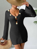 Damen lässiges Strandkleid mit dekorativem V-Ausschnitt und Blumenapplikationen R&B