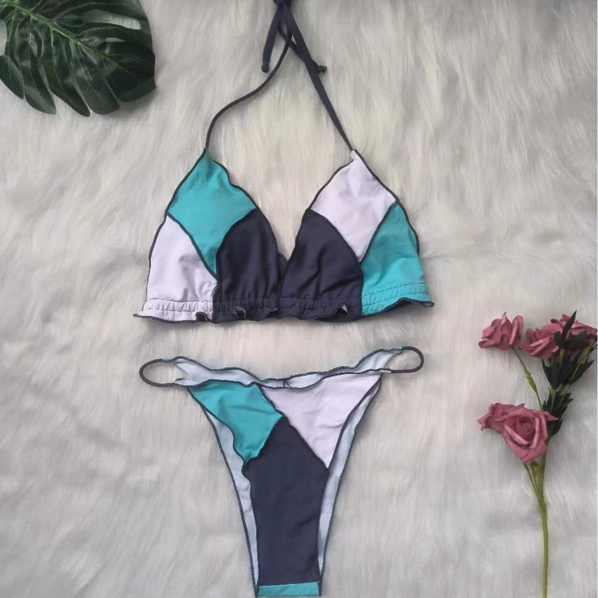 Damen Triangel-Bikini-Set mit geometrischem Design R&B