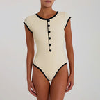 Damen Modischer Body mit Knopfdetails R&B