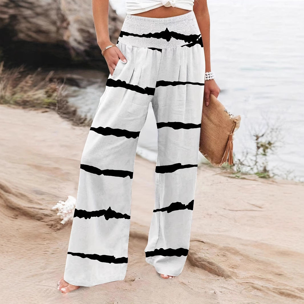 Damen Luftige Sommerhose mit seitlichen Taschen und modischem Streifenmuster R&B