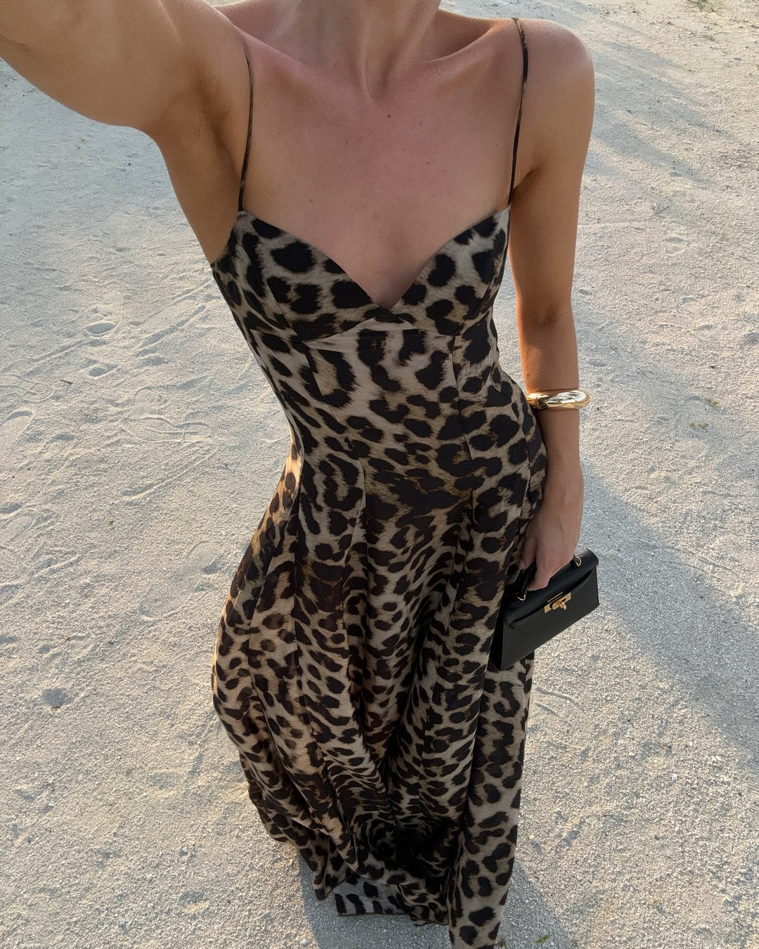 Damen Maxikleid mit V-Ausschnitt und animalischem Muster R&B
