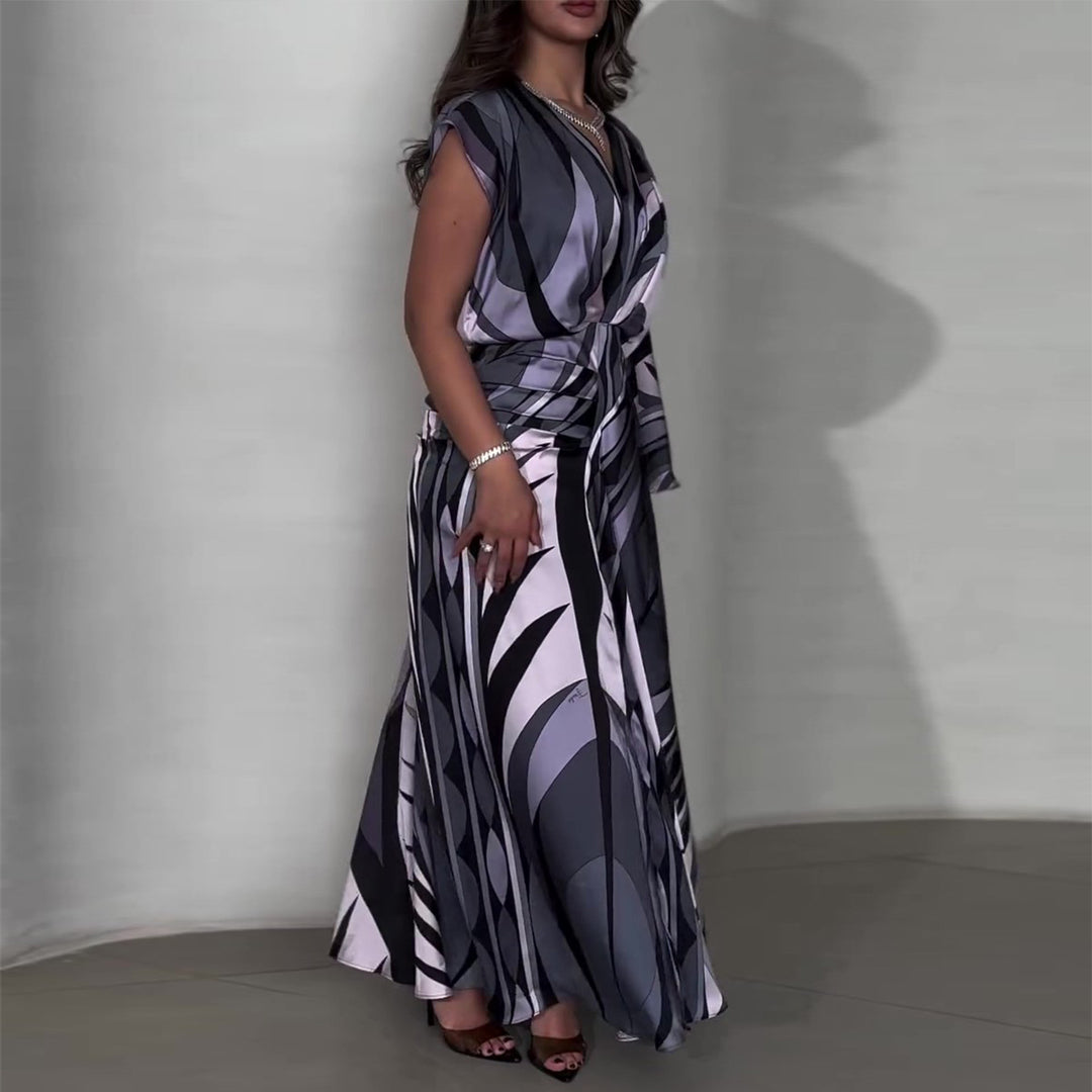 Damen Maxikleid mit innovativem Wickeldesign und schwingendem Saum R&B