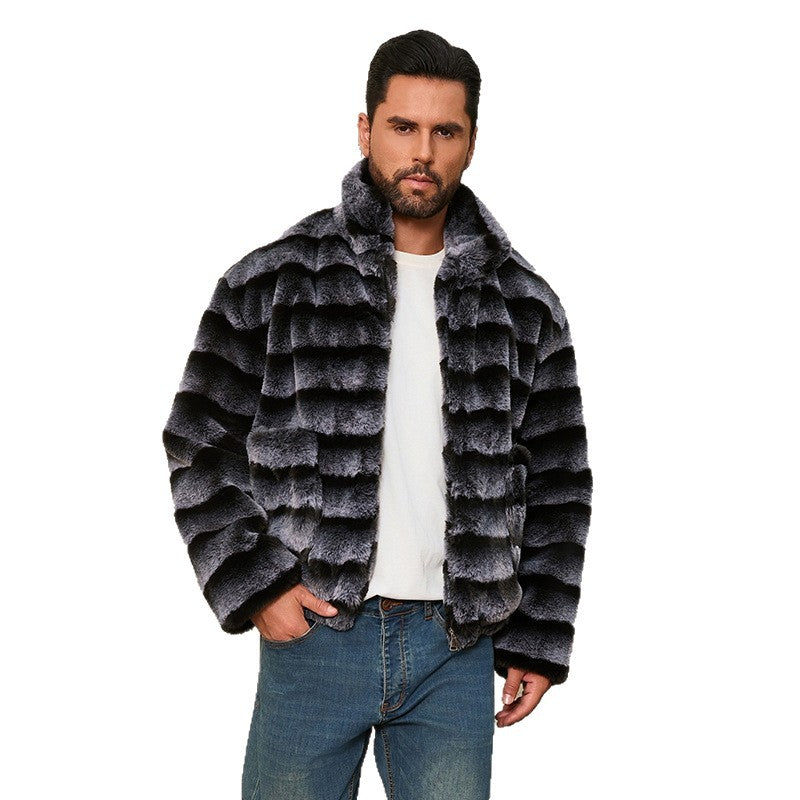 Herren Modische Kunstpelzjacke mit gestreiftem Design R&B