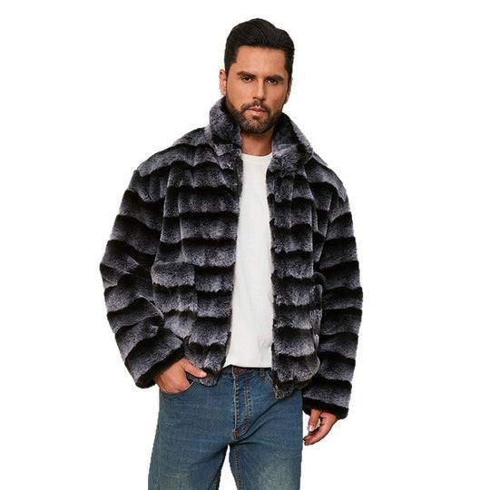 Herren Modische Kunstpelzjacke mit gestreiftem Design R&B