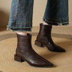 Damen elegante Stiefeletten mit modernem Blockabsatz und spitz zulaufender Schuhform R&B