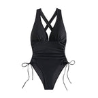 Damen Eleganter V-Ausschnitt Badeanzug mit seitlichen BindR&Bändern R&B