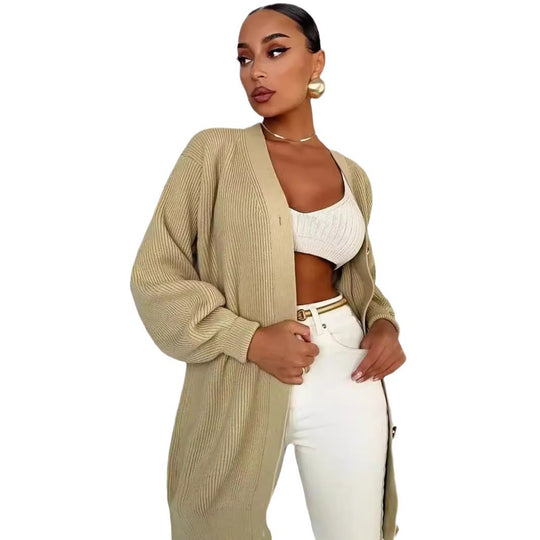 Damen Moderner Strickcardigan mit großen Knopfdetails und lässigem Schnitt R&B