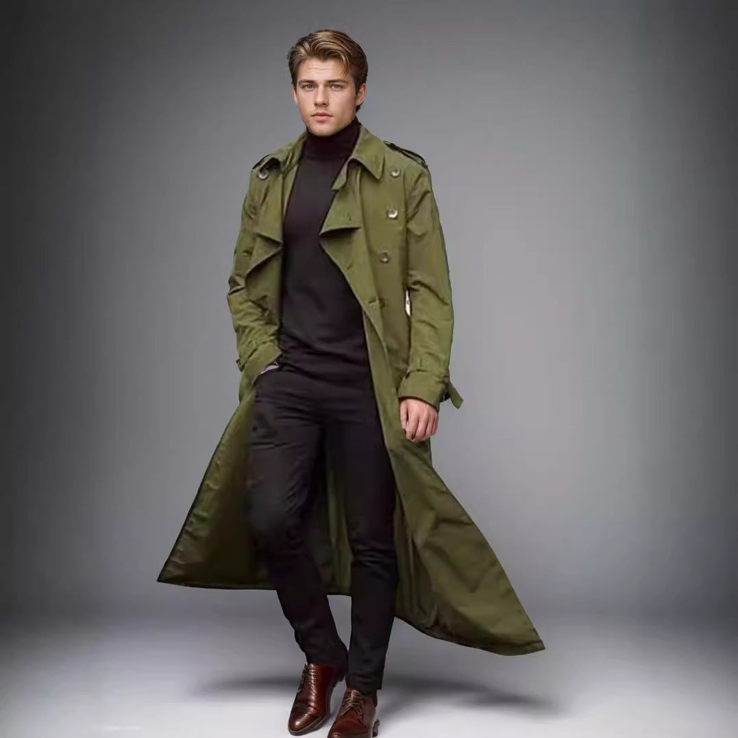 Herren langer Trenchcoat mit modernem Schnitt und praktischen Taschen R&B