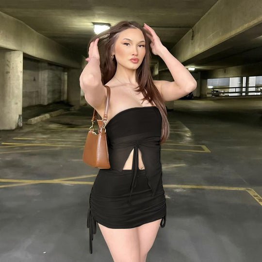 Damen Bandeau-Top mit asymmetrischem Schnitt und Rüschendetails R&B