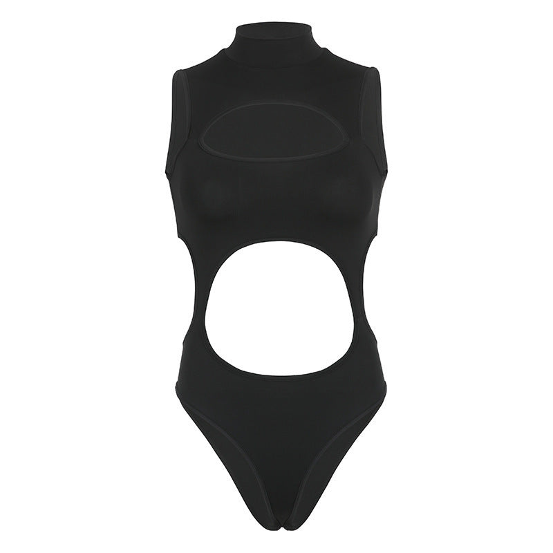 Damen Sportlicher Badeanzug mit hohem Kragen und raffiniertem Cut-Out R&B