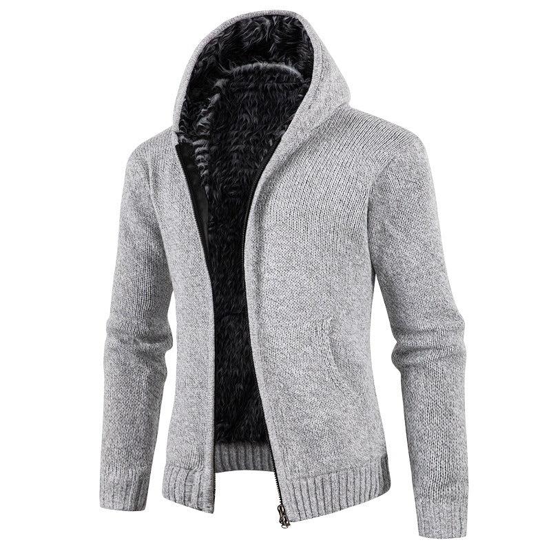 Herren Strickjacke mit Kapuze und weichem Innenfutter R&B