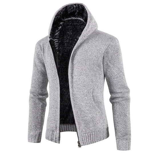 Herren Strickjacke mit Kapuze und weichem Innenfutter R&B