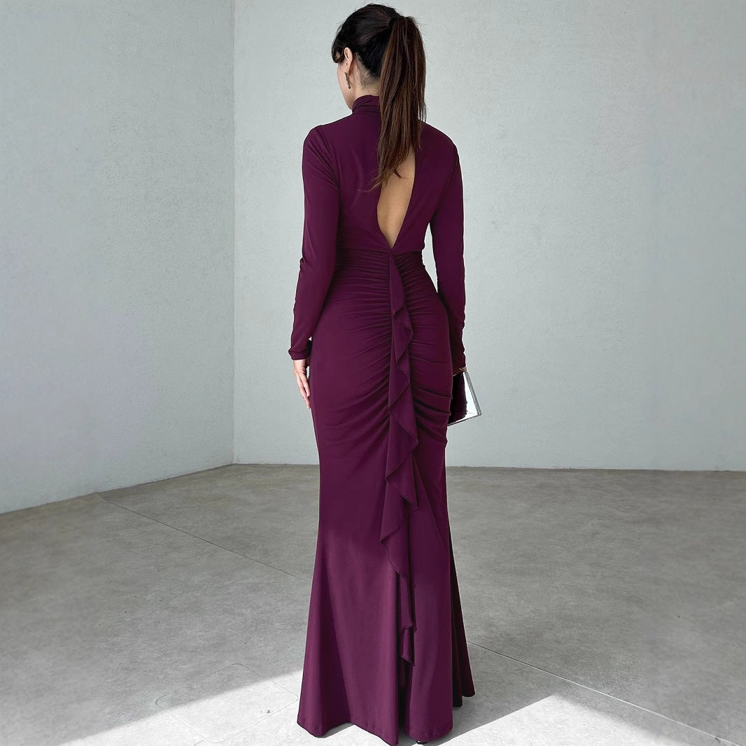 Damen Elegantes Maxikleid mit hochgeschlossenem Design und raffinierten Raffungselementen R&B