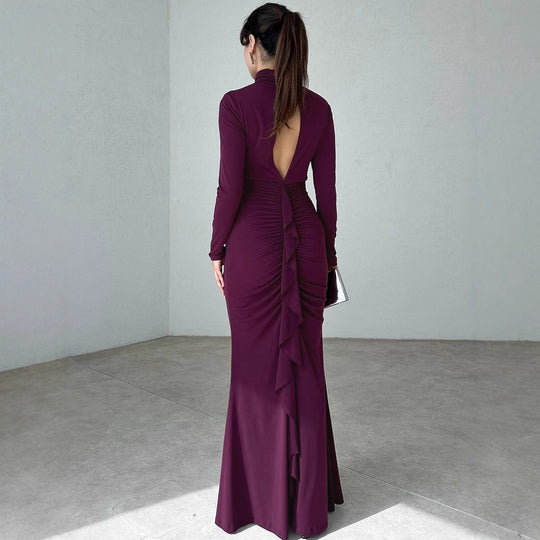 Damen Elegantes Maxikleid mit hochgeschlossenem Design und raffinierten Raffungselementen R&B