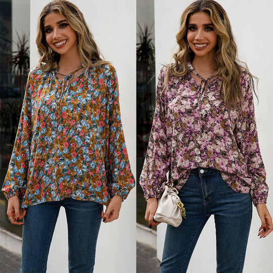 Damen lässige Bluse mit floralen Mustern und eleganten Rüschendetails R&B