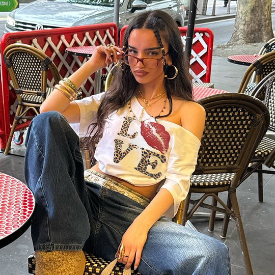 Damen T-Shirt mit tierischem Muster und auffälligem Druck R&B