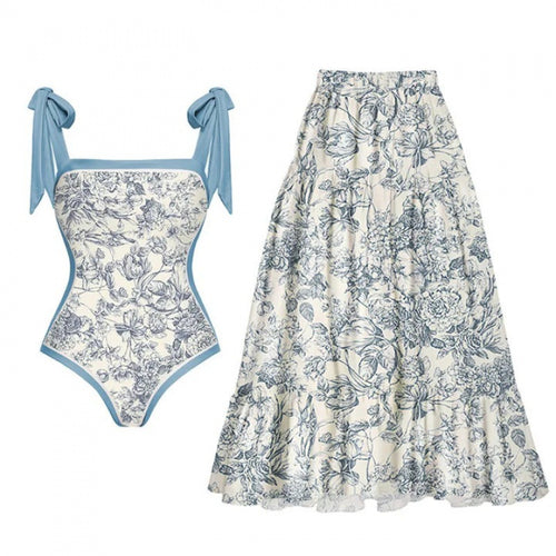 Damen Badeanzug-Set mit elegantem Wickelrock und modischen Schleifen R&B