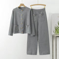 Damen gemütliches Strick-Loungewear-Set mit Knopfdetaillierung und aufgesetzten Taschen R&B